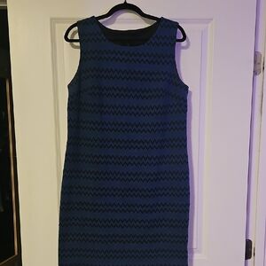 AB Studio Blue and Black Zigzag Midi Dress